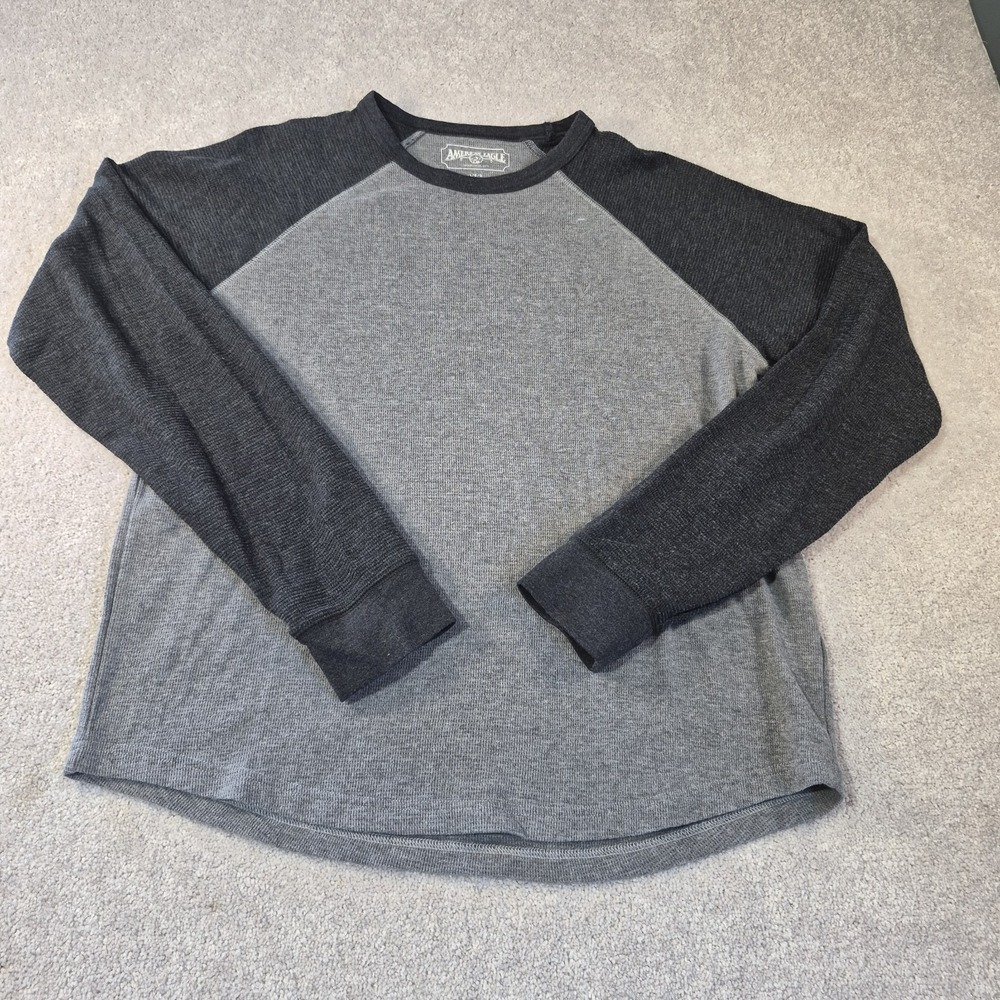 American Eagle Thermal Shirt Mens Large Gray Waffle Knit Colorblock Raglan